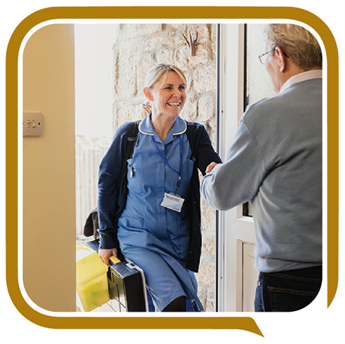 A service provider greeting someone.