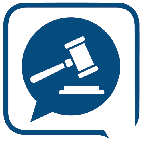 A law icon inside a speech bubble.