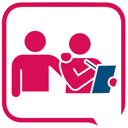 A person supporting someone to write on a document.