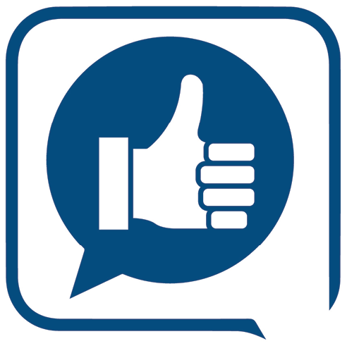 A thumbs up inside a speech bubble.