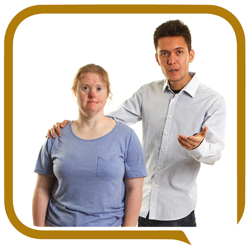 A person supporting someone to speak.