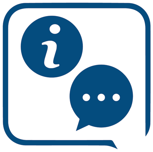 An information icon and a speech bubble icon.