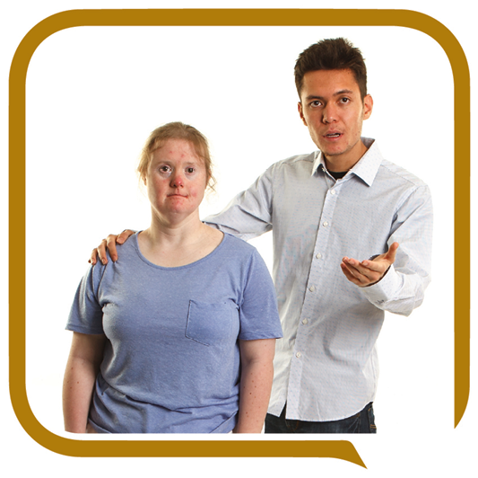 A person supporting someone to speak.